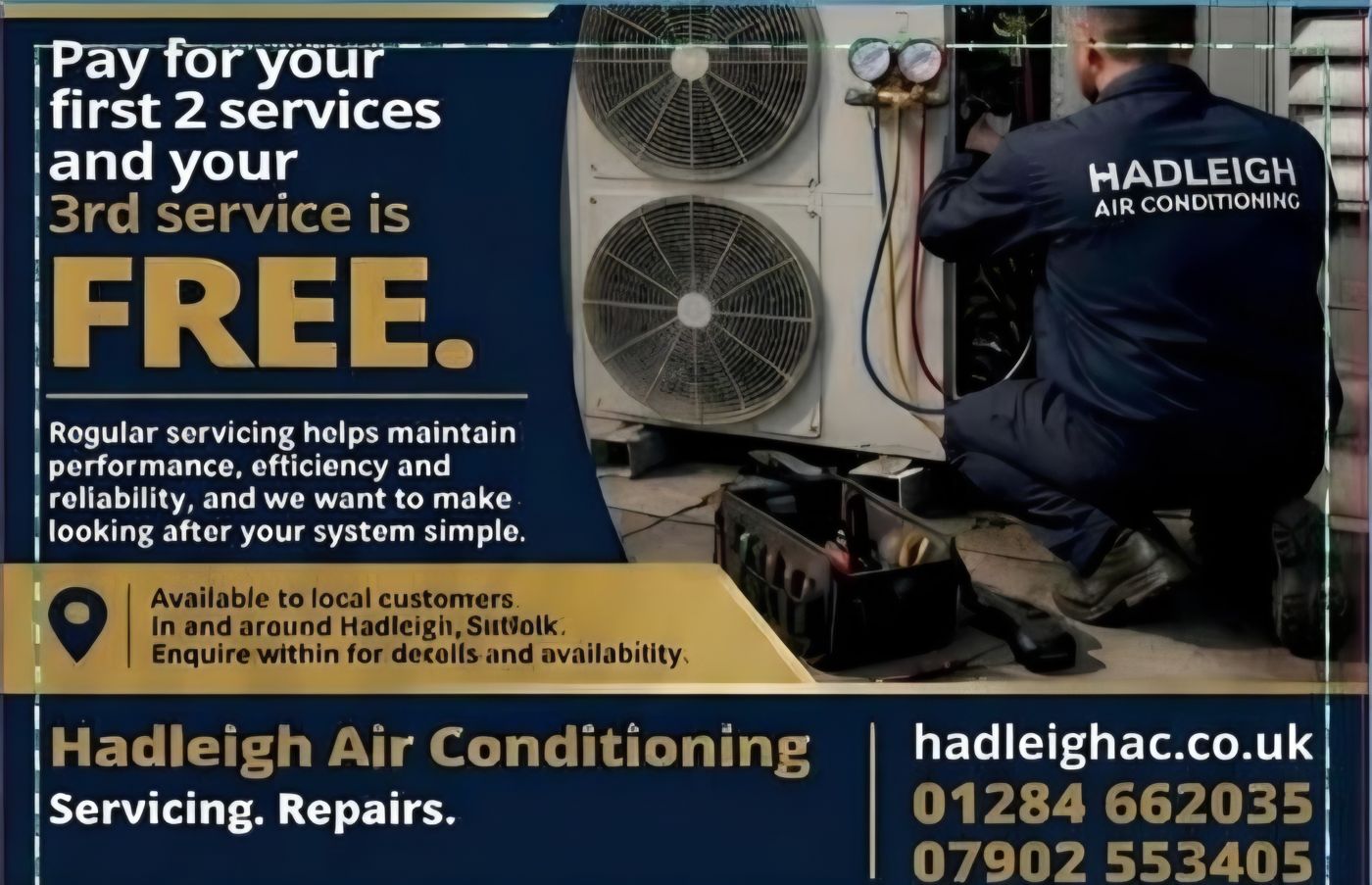 Hadleigh Air Conditioning offer: pay for your first 2 services and your 3rd is free